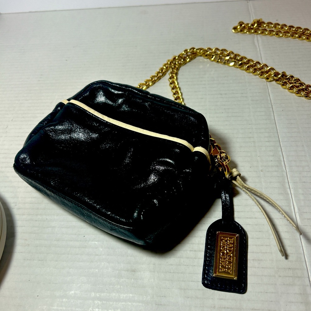 Badgley Mischka Black Leather Bag with Gold Chain
